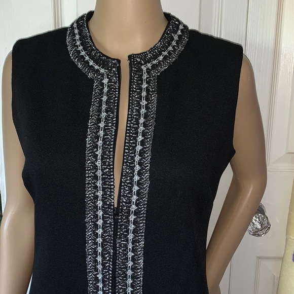 Vintage 60’s Mod black & Silver zippered front black sleeveless midi dress M - Picture 2 of 12